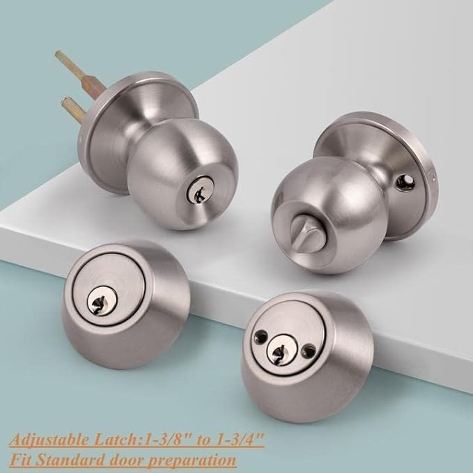 3Pack Entry Door Knob and Double Cylinder Deadbolt Lock Set