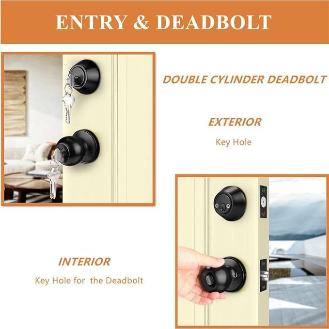 3 Pack Flat Black Double Cylinder Handleset Combo