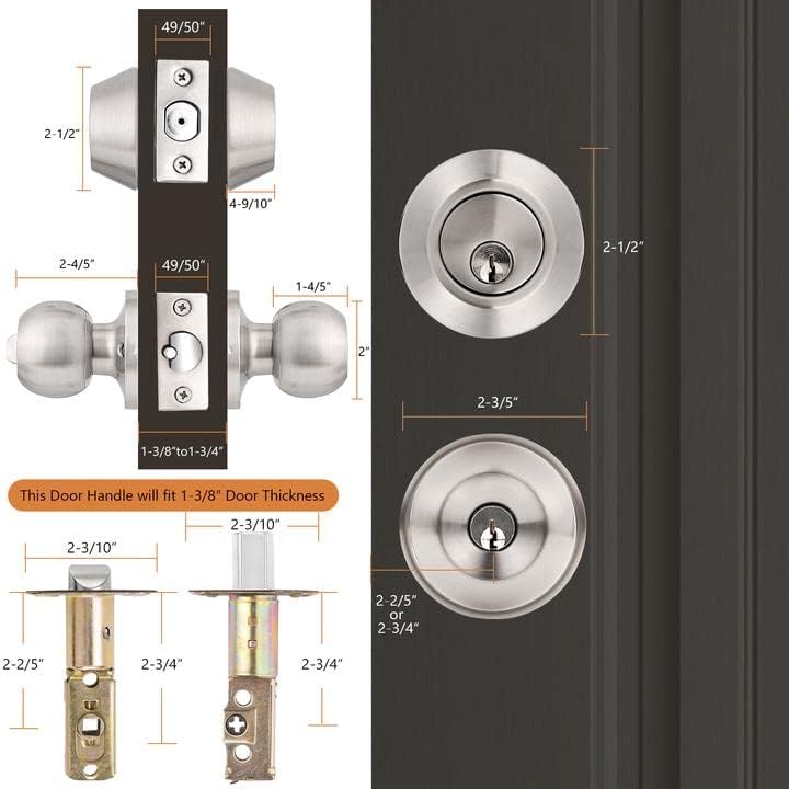 3Pack Entry Door Knob and Double Cylinder Deadbolt Lock Set