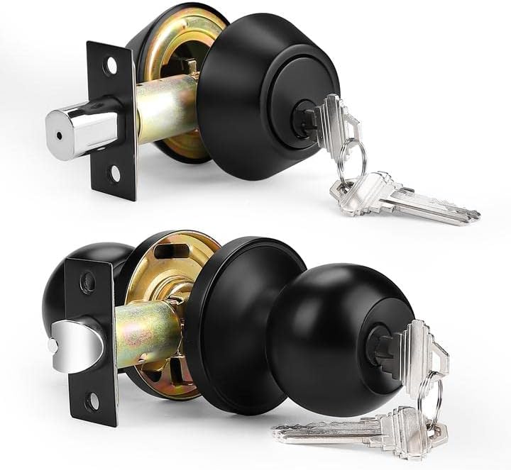 3 Pack Flat Black Double Cylinder Handleset Combo