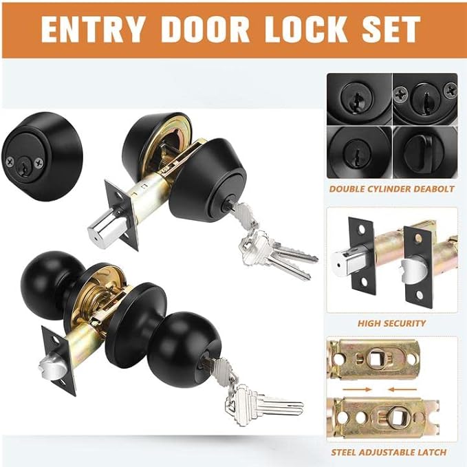 3 Pack Flat Black Double Cylinder Handleset Combo
