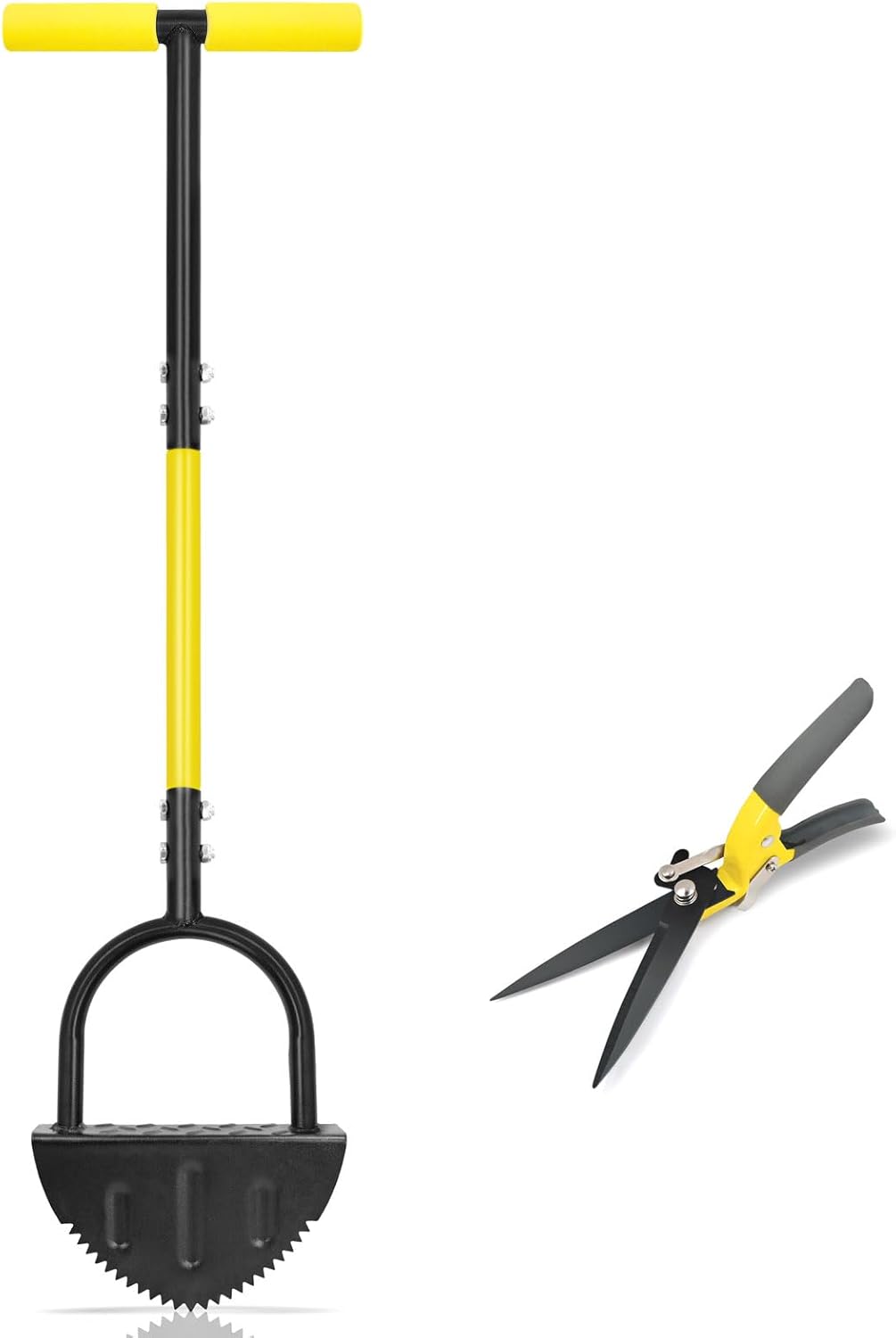 Half Moon Edger, Saw-Tooth Garden Edger Hand with Steel Long Handle