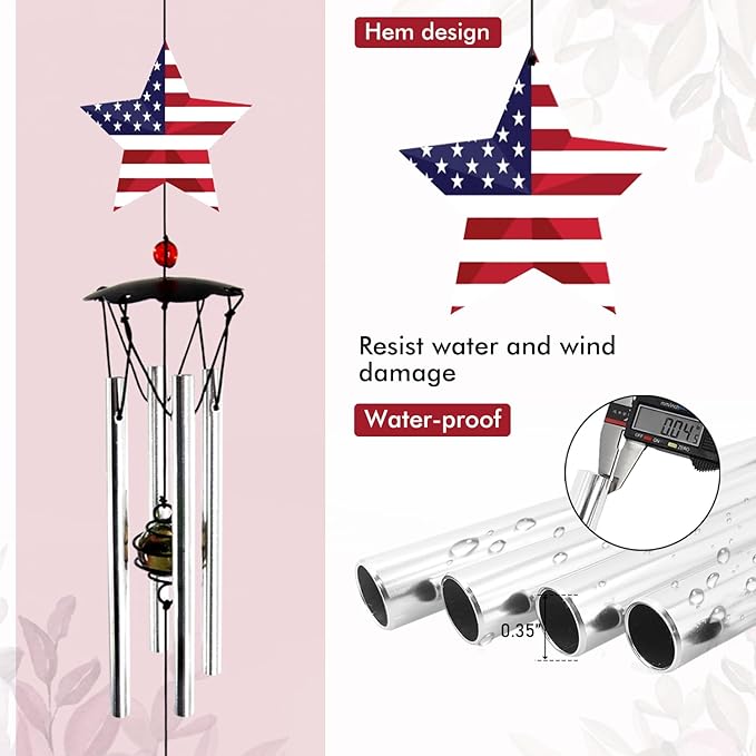 American Flag Veteran Small Wind Chimes 24"