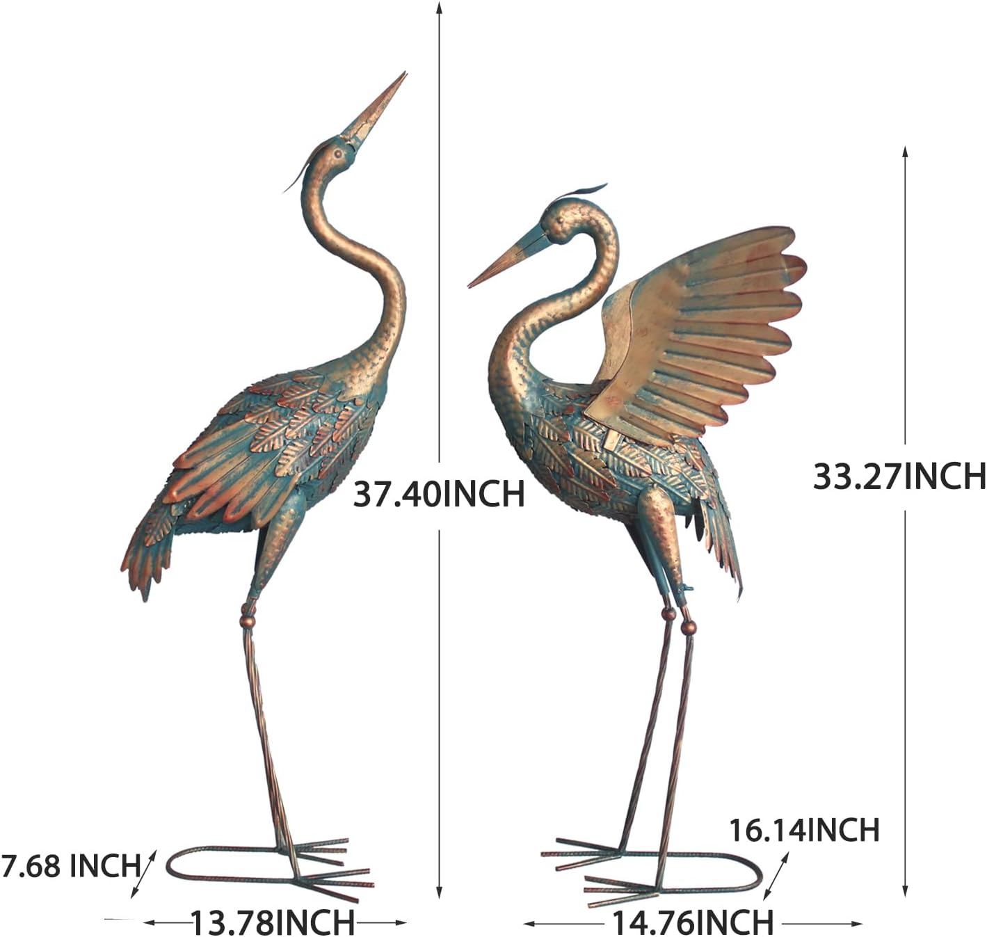 33-37 Inch Metal Crane Garden Statue Décor, Bird Heron Garden Sculpture