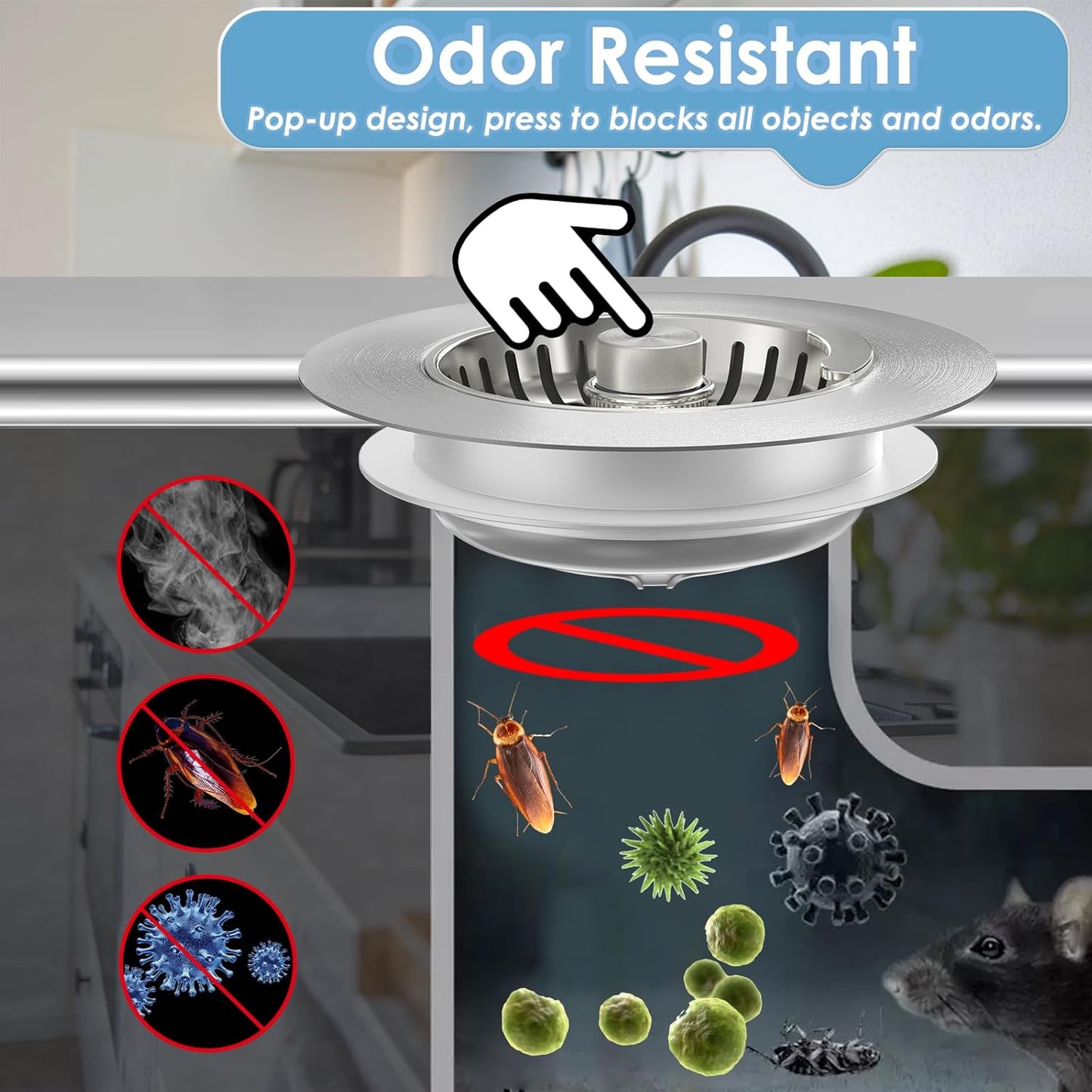 3 in 1 Kitchen Sink Drain Strainer, 304 Stainless Steel