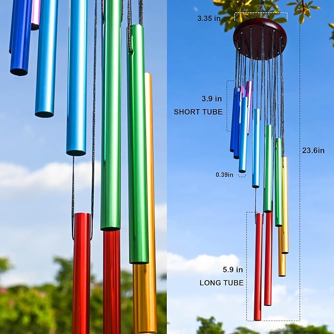 Outdoor Colorful Wind Chimes with 12 Aluminum Tubes