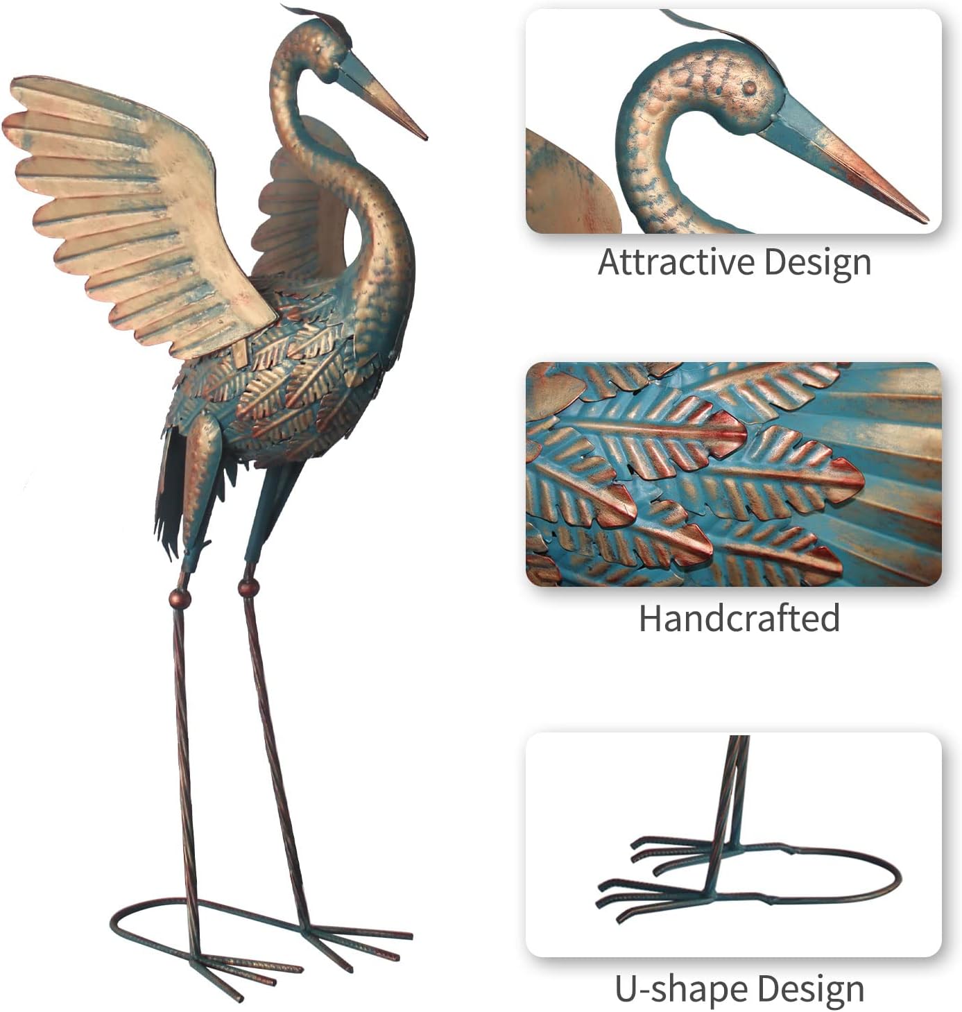 33-37 Inch Metal Crane Garden Statue Décor, Bird Heron Garden Sculpture