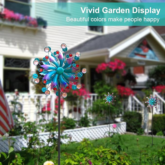 360°Solar Wind Spinner with Lights Blue Metal