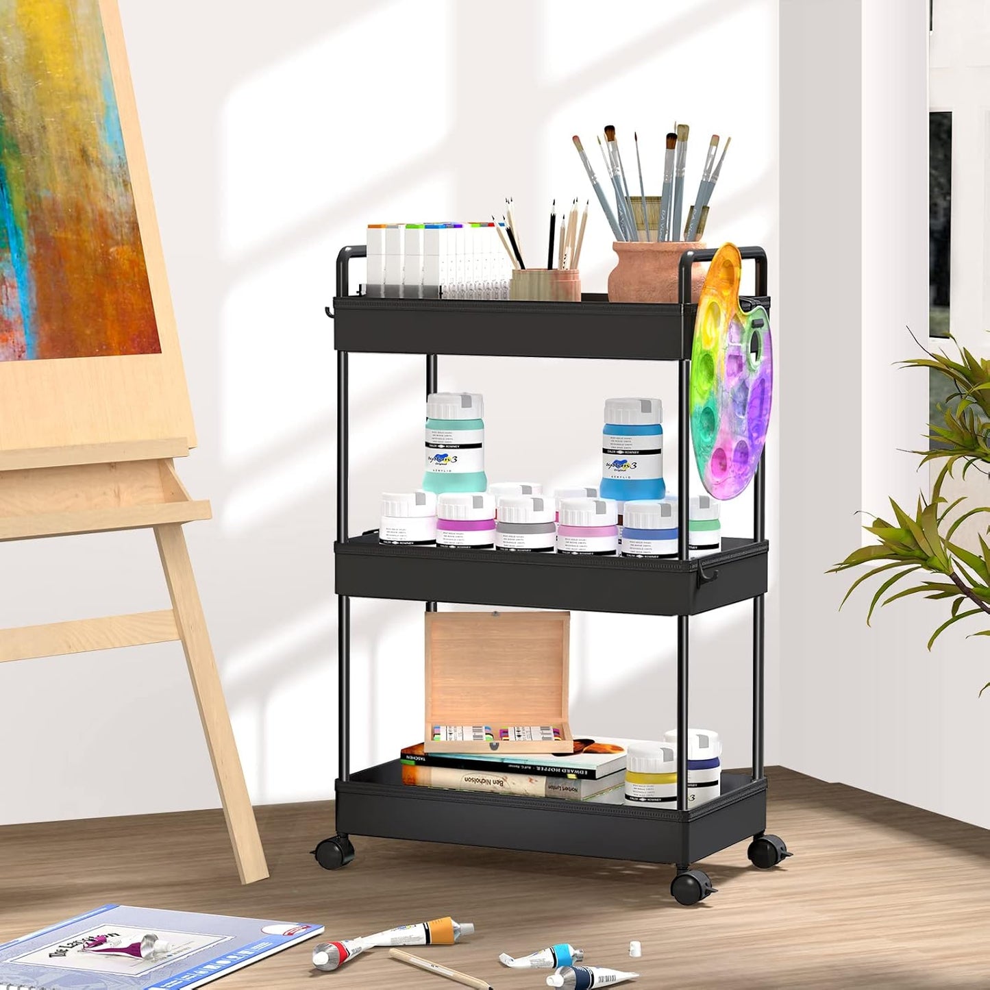 3 Tier Rolling Storage Cart with Wheels Slim Utility Cart Organizer