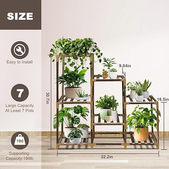 Plant Stand Indoor, 3-Tier Outdoor Wood Plant Stand