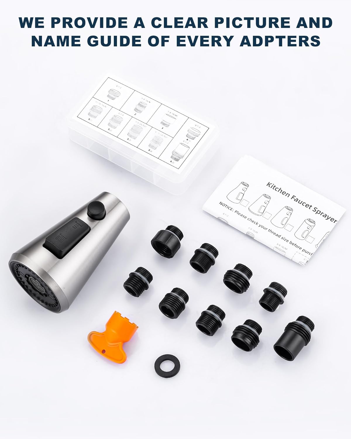 Pull Down Spray Head for Kitchen Faucet with 9 Adapters