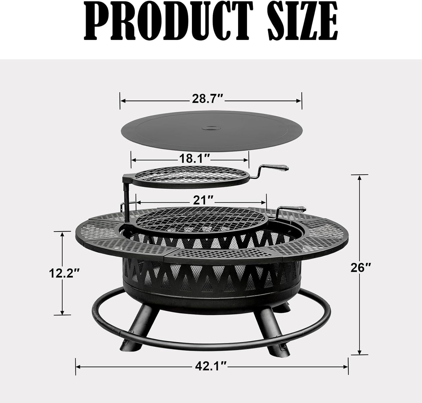 42 Inch Fire Pit with 2 Grills, Large Outdoor Firepits for Outside