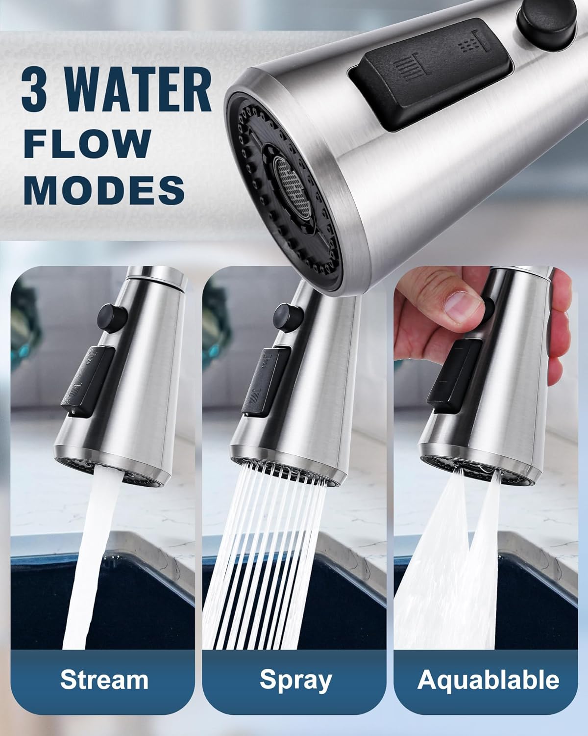 Pull Down Spray Head for Kitchen Faucet with 9 Adapters
