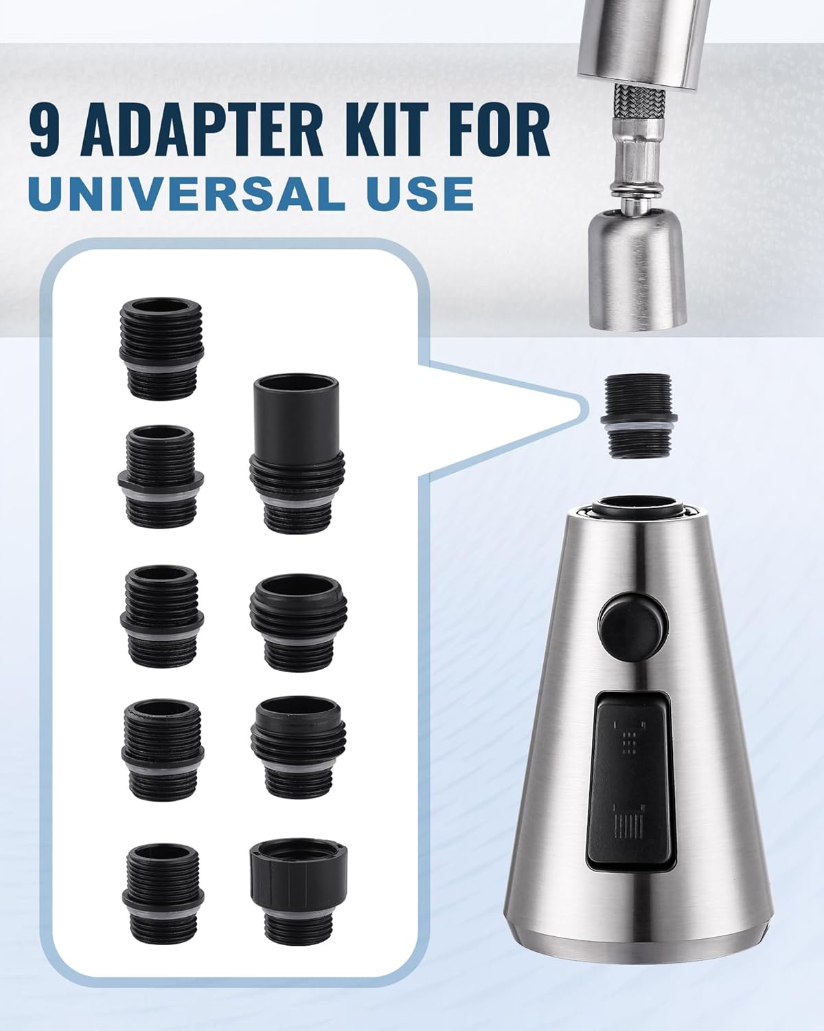 Pull Down Spray Head for Kitchen Faucet with 9 Adapters