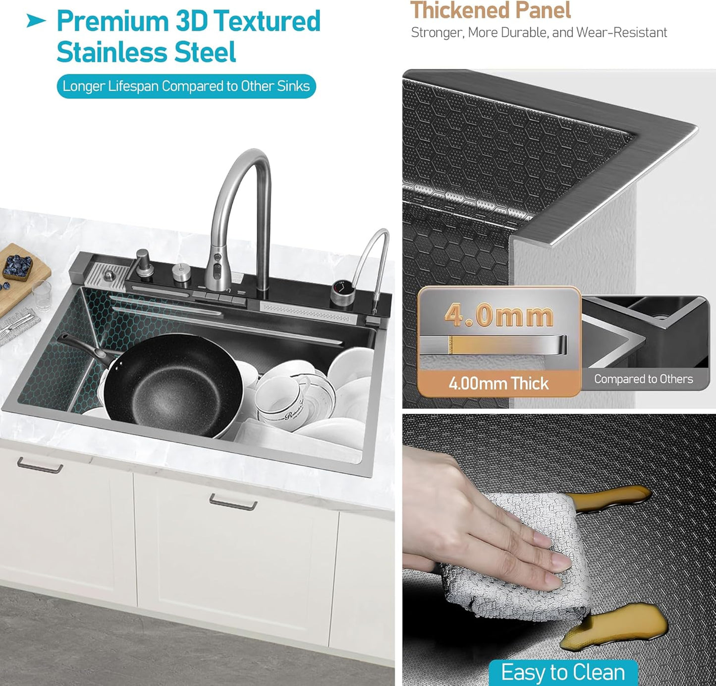 29.5" Luxury Smart Waterfall Kitchen Sink with Faucet Combo