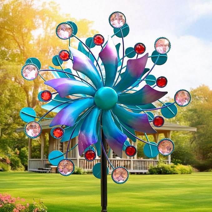 360°Solar Wind Spinner with Lights Blue Metal