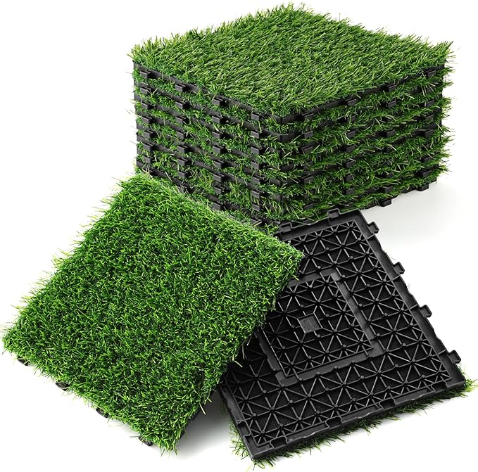 9 Pack 12" × 12" Artificial Grass Tiles