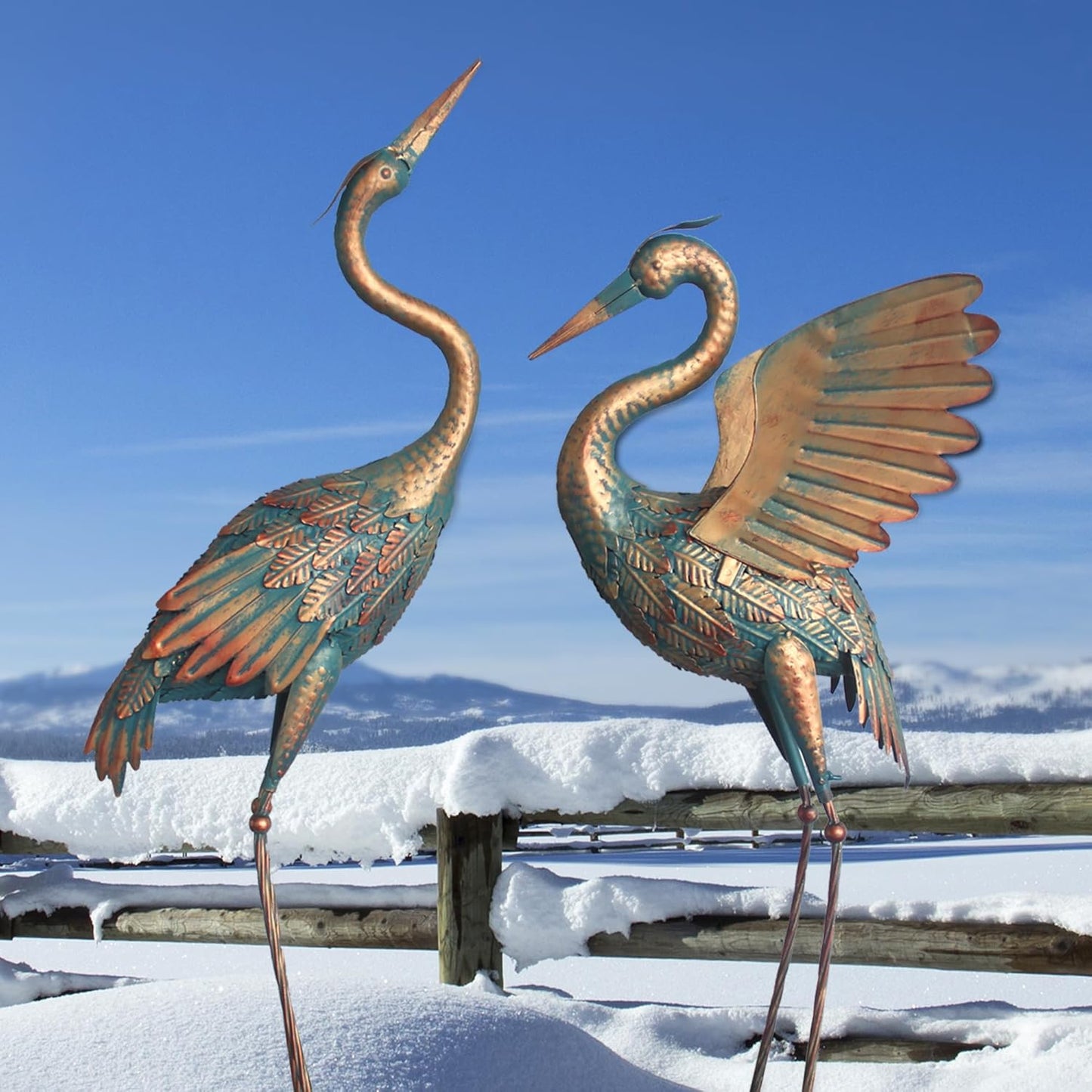 33-37 Inch Metal Crane Garden Statue Décor, Bird Heron Garden Sculpture