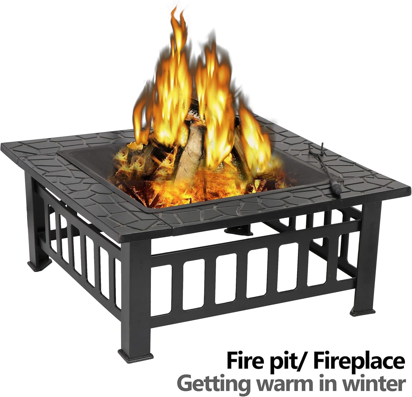 32 Inch Multifunctional Fire Pit Table Square Metal
