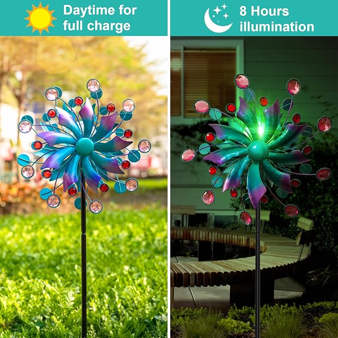 360°Solar Wind Spinner with Lights Blue Metal