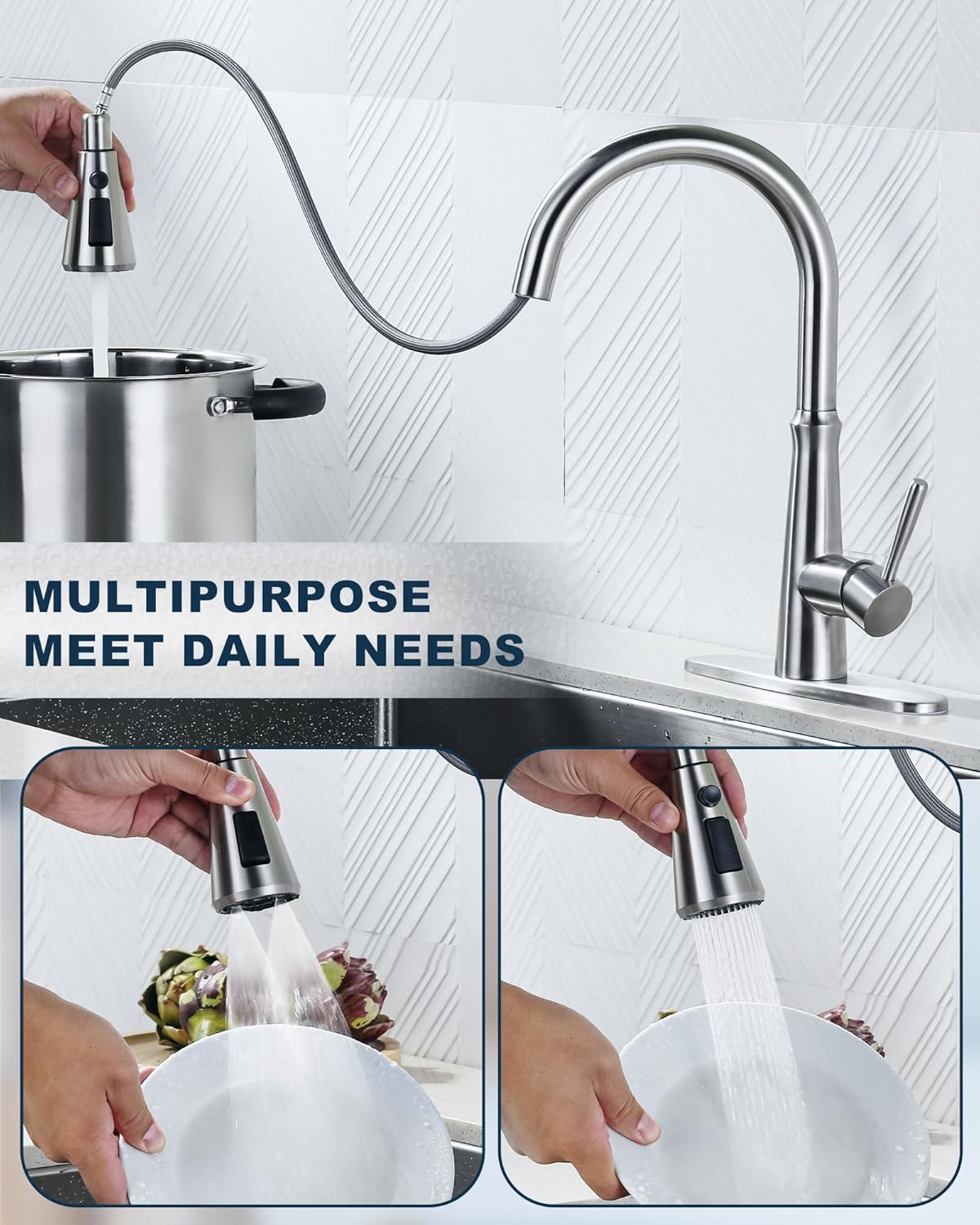 Pull Down Spray Head for Kitchen Faucet with 9 Adapters