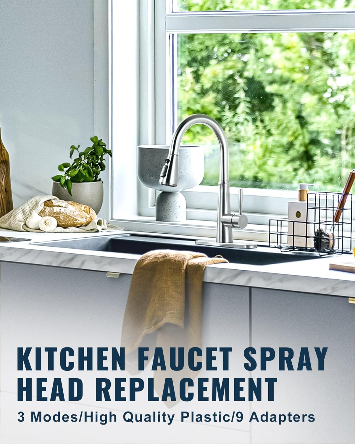 Pull Down Spray Head for Kitchen Faucet with 9 Adapters