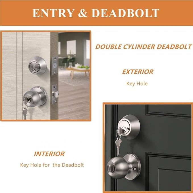 3Pack Entry Door Knob and Double Cylinder Deadbolt Lock Set