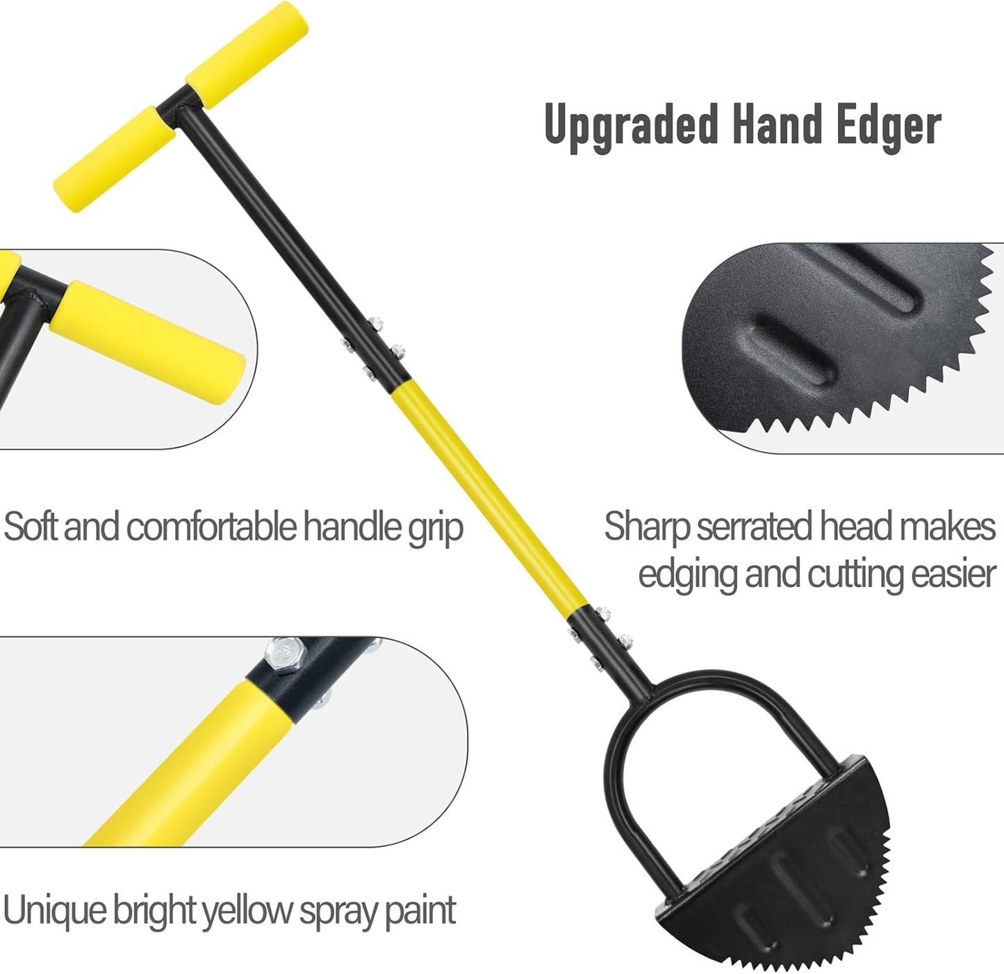 Half Moon Edger, Saw-Tooth Garden Edger Hand with Steel Long Handle