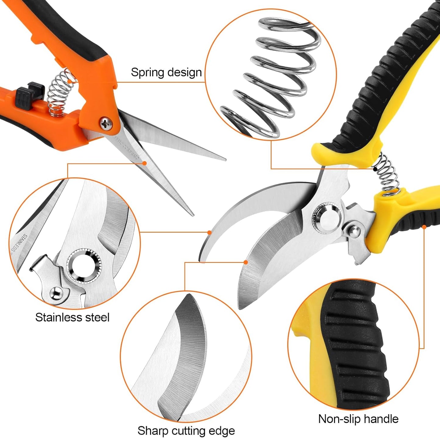 2 Pack Pruning Shears, Gardening Tools Scissors with Soft Grip Handle
