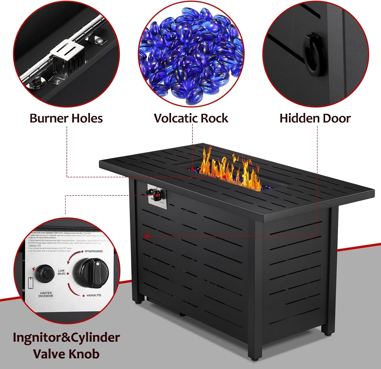 43 Inch Propane Fire Pit Table, 50000 BTU Outdoors Gas