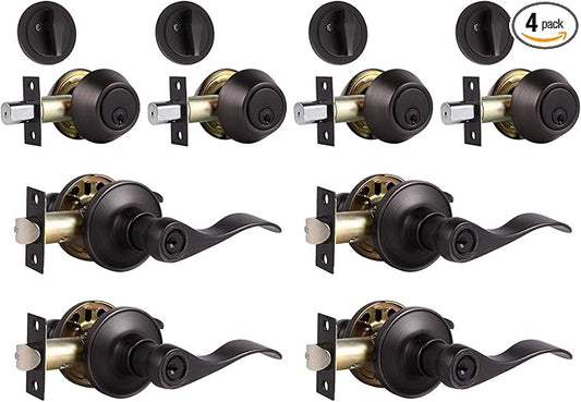 4 Pack Keyed Alike Exterior Door Lock Set  with Single Cylinder Deadbolt