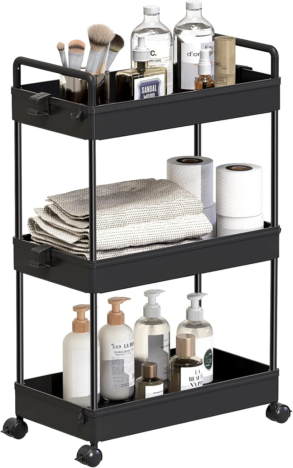 3 Tier Rolling Storage Cart with Wheels Slim Utility Cart Organizer