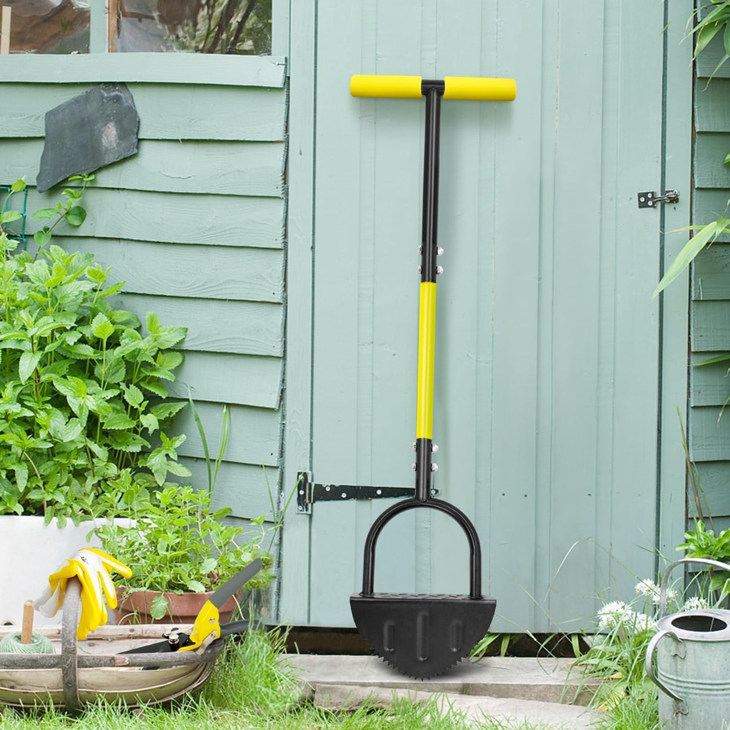 Half Moon Edger, Saw-Tooth Garden Edger Hand with Steel Long Handle