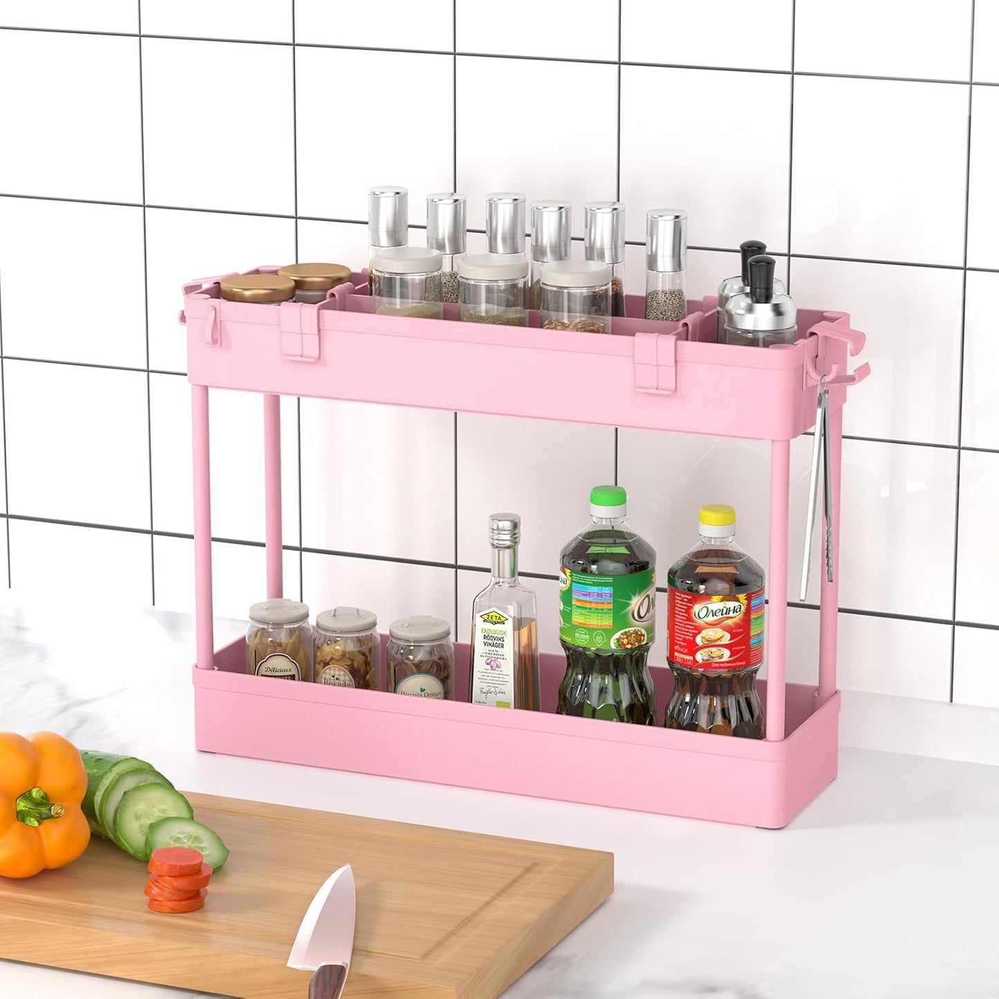 Slim Storage Cart 3 Tier, Bathroom Organizer Rolling Utility-PINK