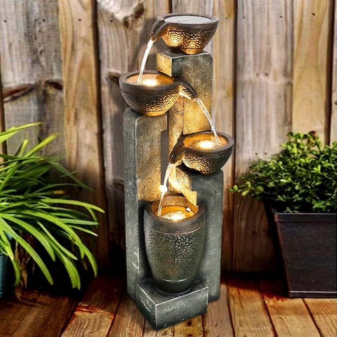 40" 4-Tier Pots Outdoor Garden Water Fountain