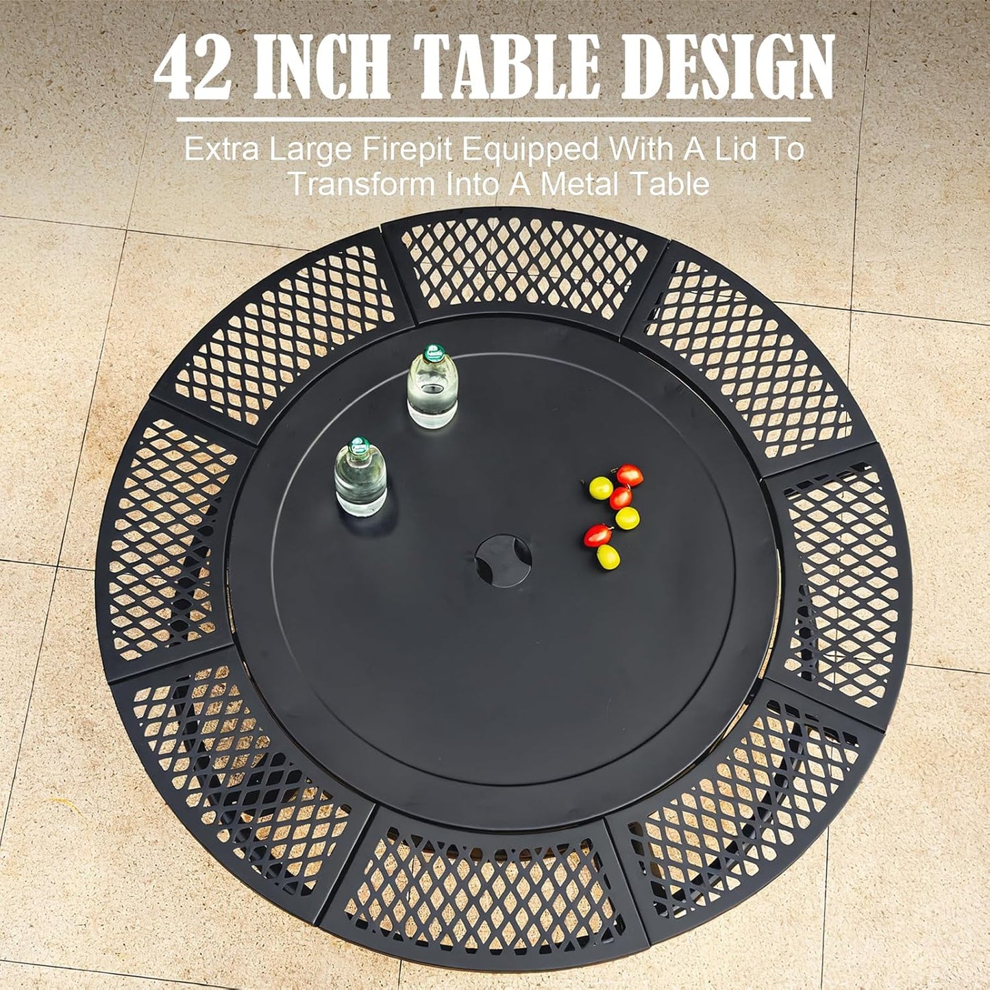 42 Inch Fire Pit with 2 Grills, Large Outdoor Firepits for Outside