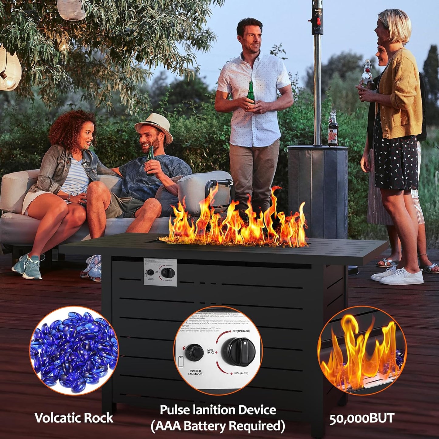 43 Inch Propane Fire Pit Table, 50000 BTU Outdoors Gas
