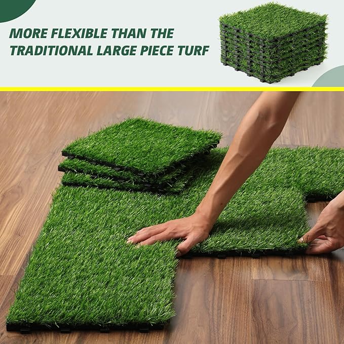 9 Pack 12" × 12" Artificial Grass Tiles