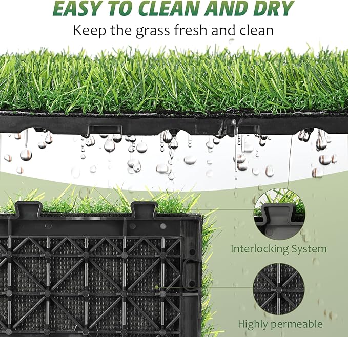 9 Pack 12" × 12" Artificial Grass Tiles