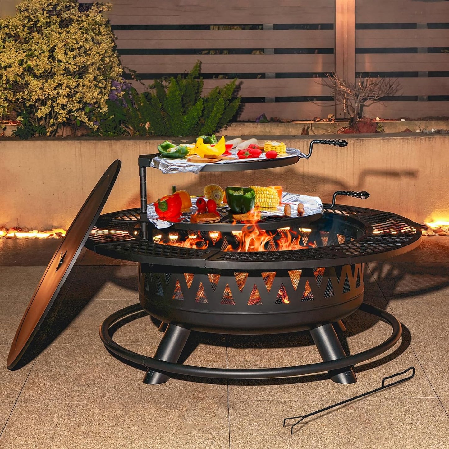 42 Inch Fire Pit with 2 Grills, Large Outdoor Firepits for Outside
