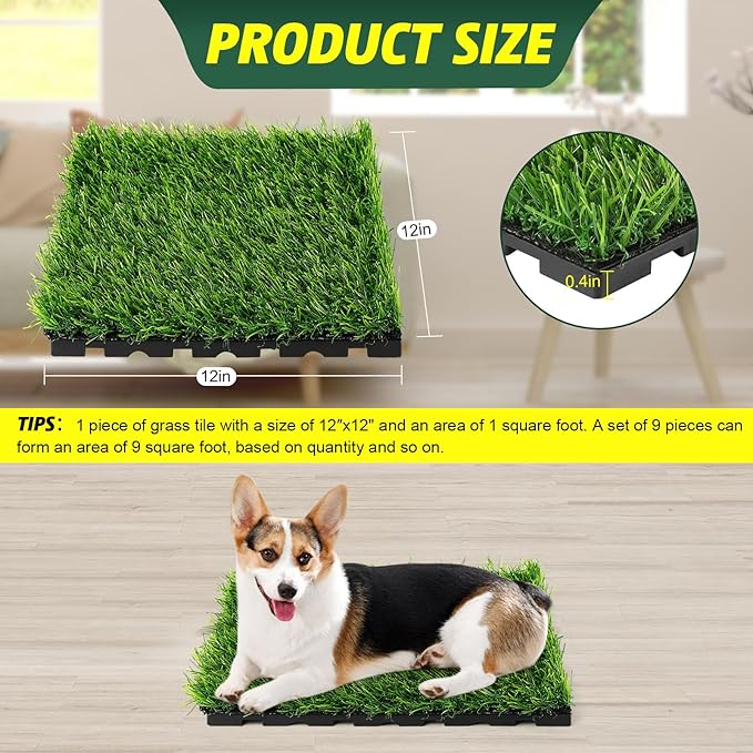 9 Pack 12" × 12" Artificial Grass Tiles