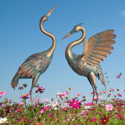 33-37 Inch Metal Crane Garden Statue Décor, Bird Heron Garden Sculpture