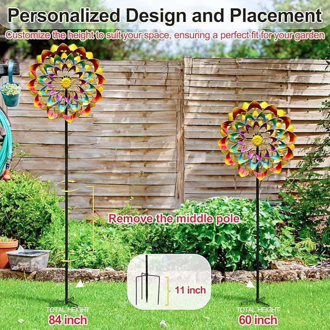 Garden Wind Spinners Outdoor Large Metal, 84'' Yard Art